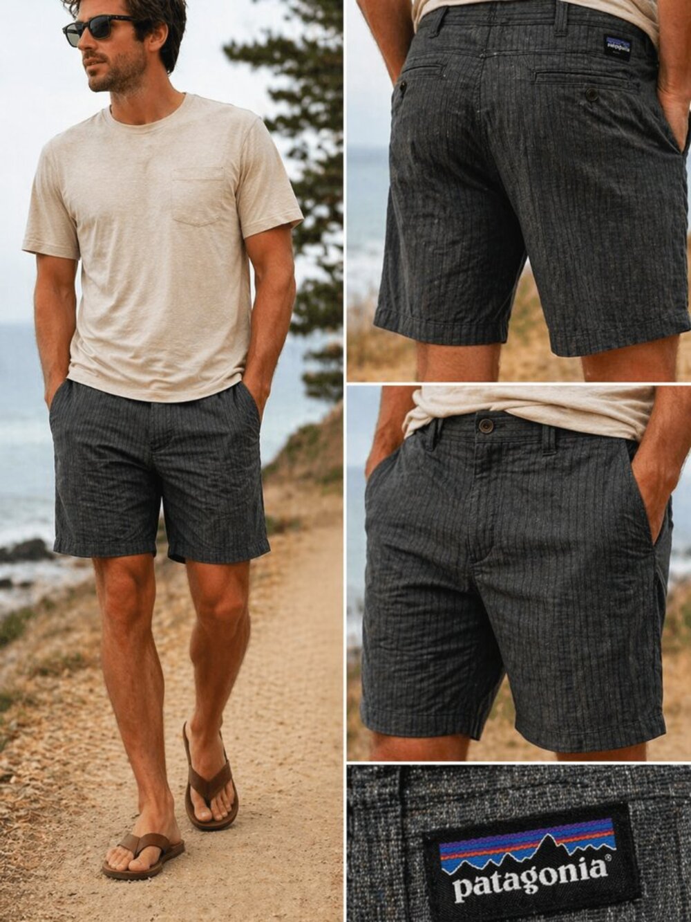 Patagonia Organic Cotton Shorts Men’s 38 Gray Striped Flat Front Casual
